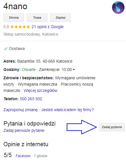 Pytania w wizytówce