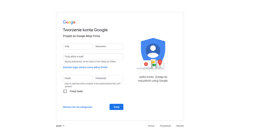 Utworzenie konta Google