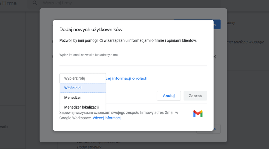 Zarządzanie wizytówką Google Moja Firma